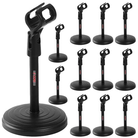 5 Core 12Pc Premium Desktop Microphone Stand Mini Round Base w/ Foldable Mic Clip MS RBS 12PK